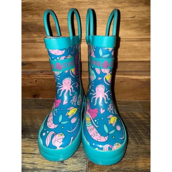 Lone Cone Mermaids Kids Rain Boots Size 4 - Picture 4 of 14